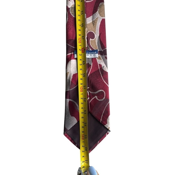 Oscar de la Renta Studio Silk Tie Red Gold Abstract Print Vintage Y2K Bold H16 - Picture 3 of 5
